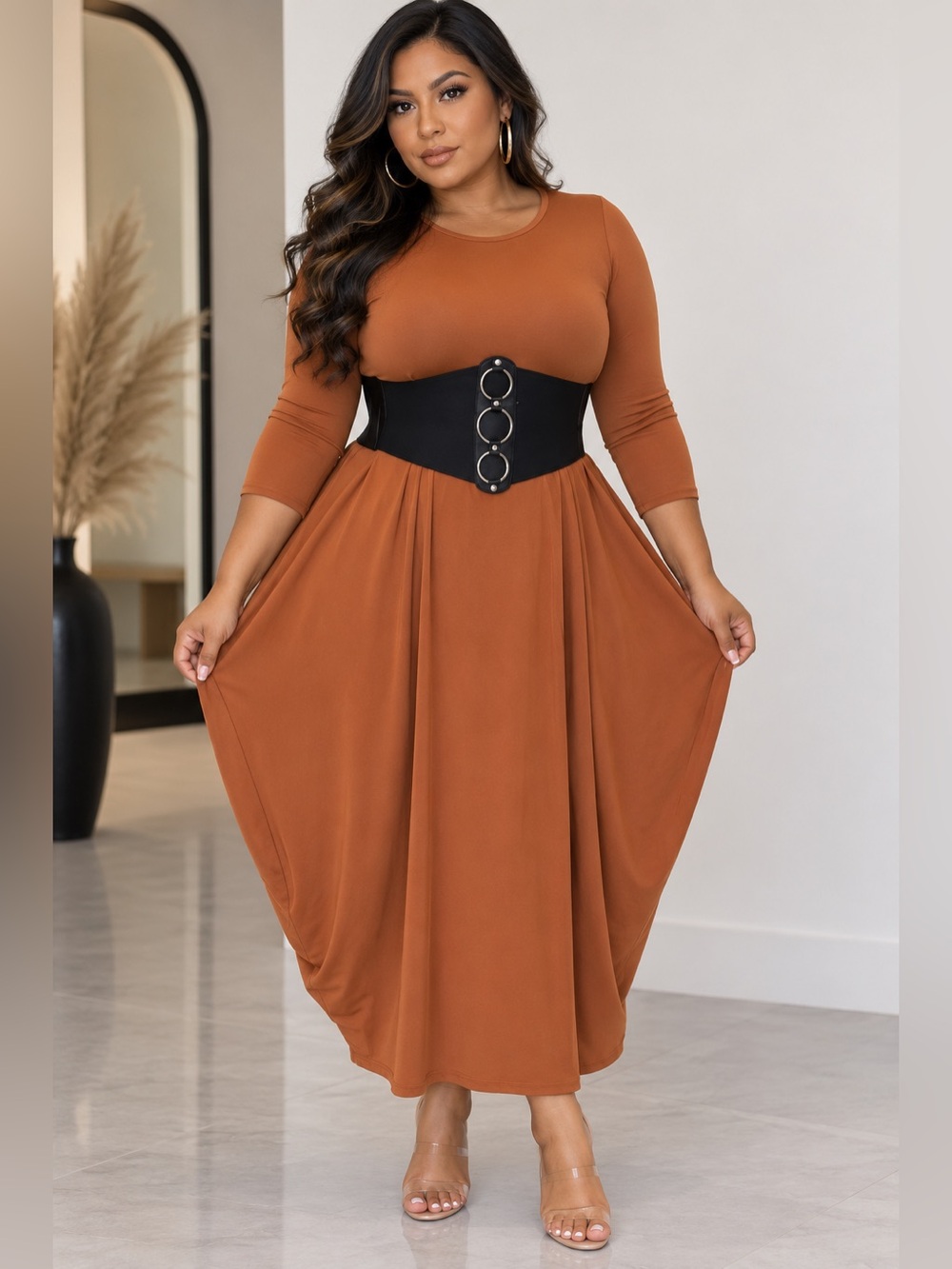 Elegant Rust Midi Dress